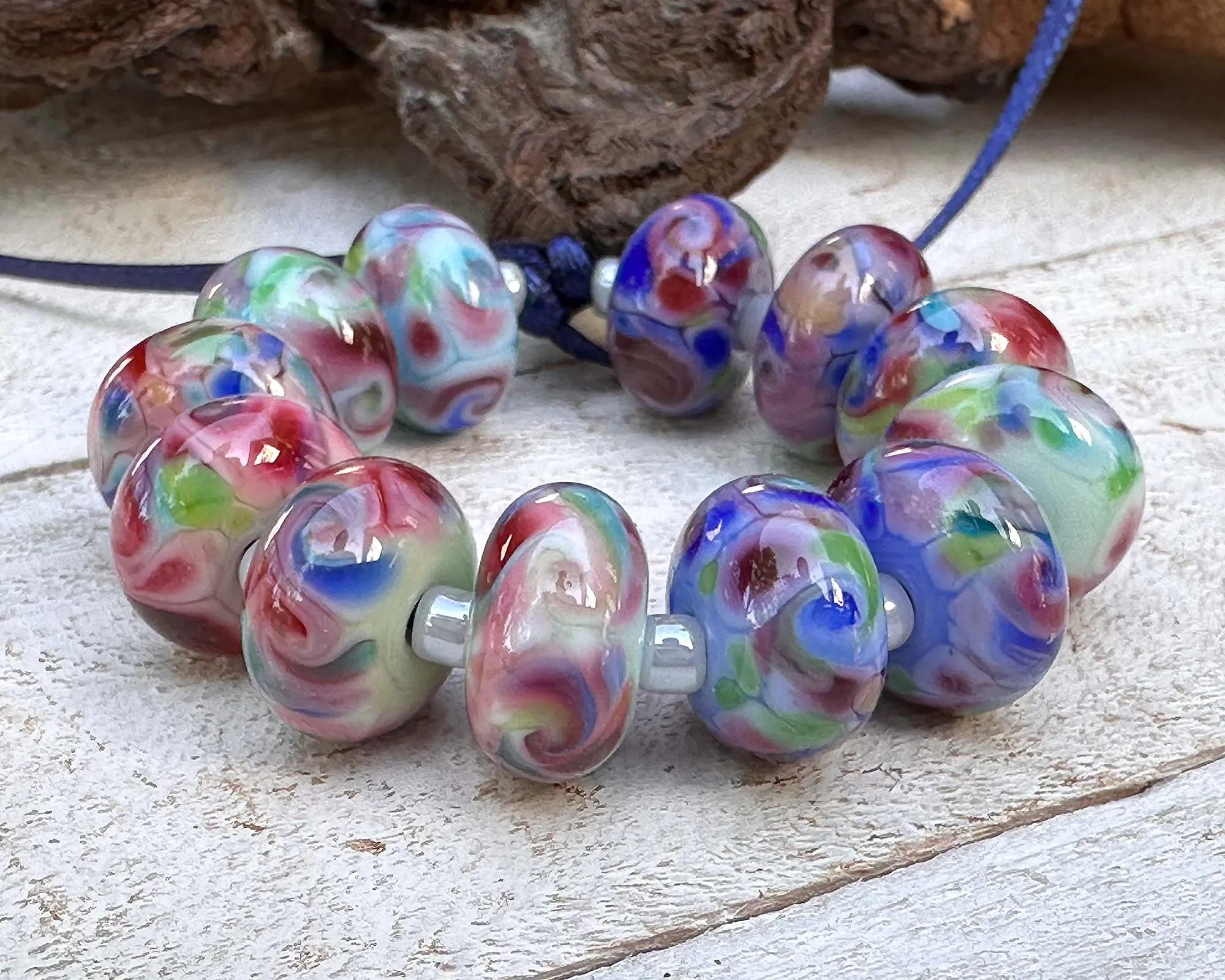 12 Garden Party Mosaics Lampwork Beads Set SRA