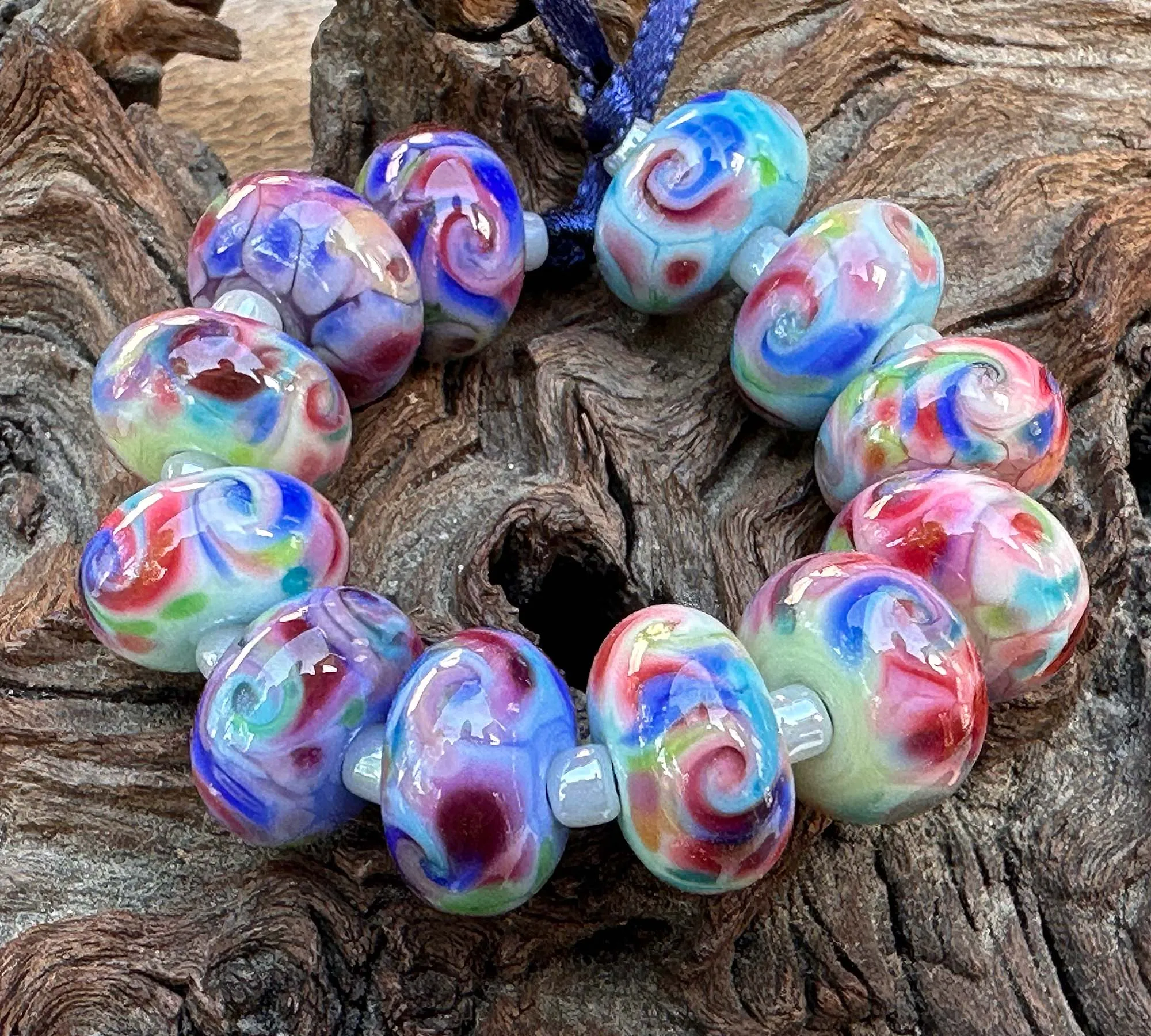 12 Garden Party Mosaics Lampwork Beads Set SRA