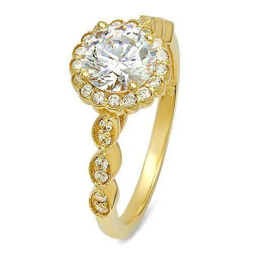 1.25 Highest Quality Cubic Zirconia Halo 14k Yellow Gold Engagement Ring