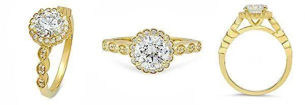 1.25 Highest Quality Cubic Zirconia Halo 14k Yellow Gold Engagement Ring