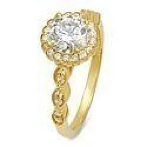 1.25 Highest Quality Cubic Zirconia Halo 14k Yellow Gold Engagement Ring