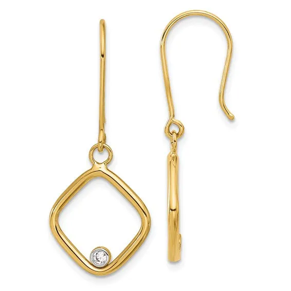 14K Gold Square CZ Dangle Earrings