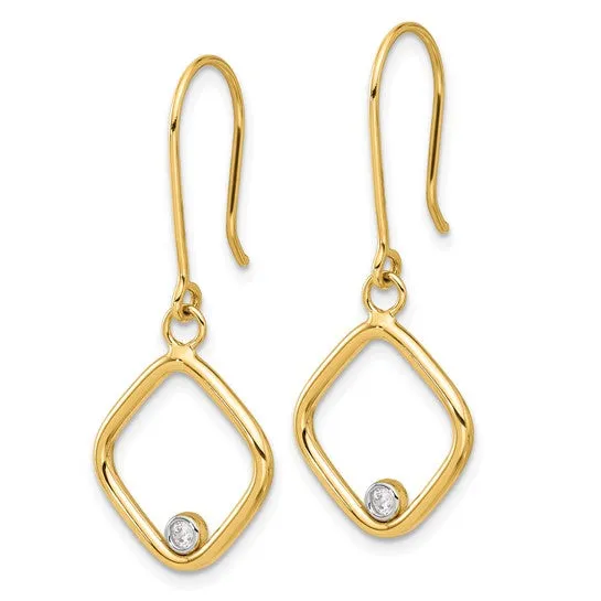 14K Gold Square CZ Dangle Earrings