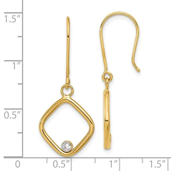 14K Gold Square CZ Dangle Earrings