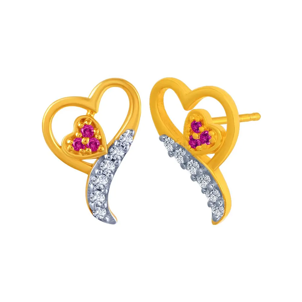 14k Heart Cantered  Earrings With Violet Stones