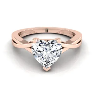 14K Rose Gold Heart Shape Center Delicate Twist Solitaire Engagement Ring