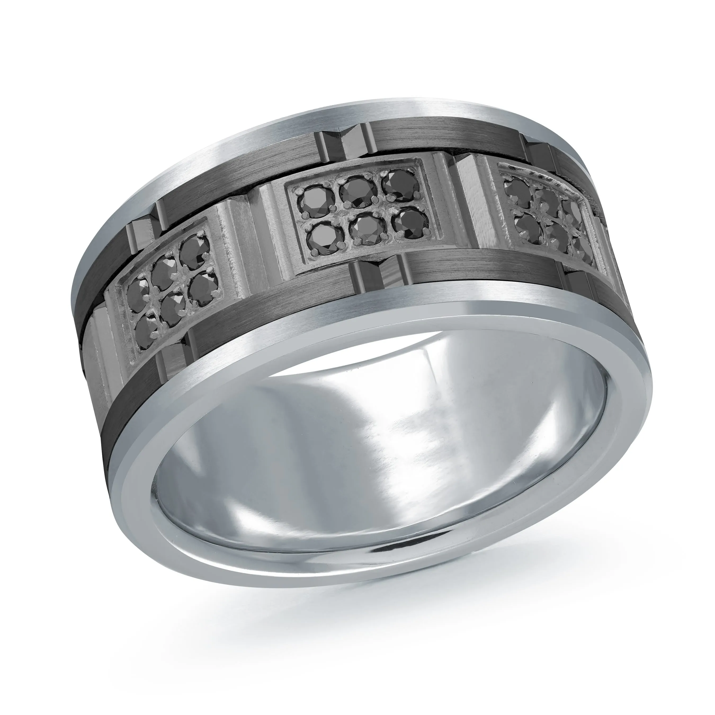 14K White Gold with Carbon Fiber Ring from the Tantalum Collection by Malo - MRDTN-055-11WBBD