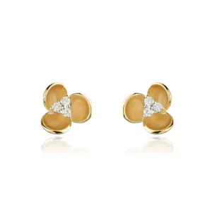 14K YELLOW GOLD DIAMOND FIORI FLOWER STUD EARRINGS