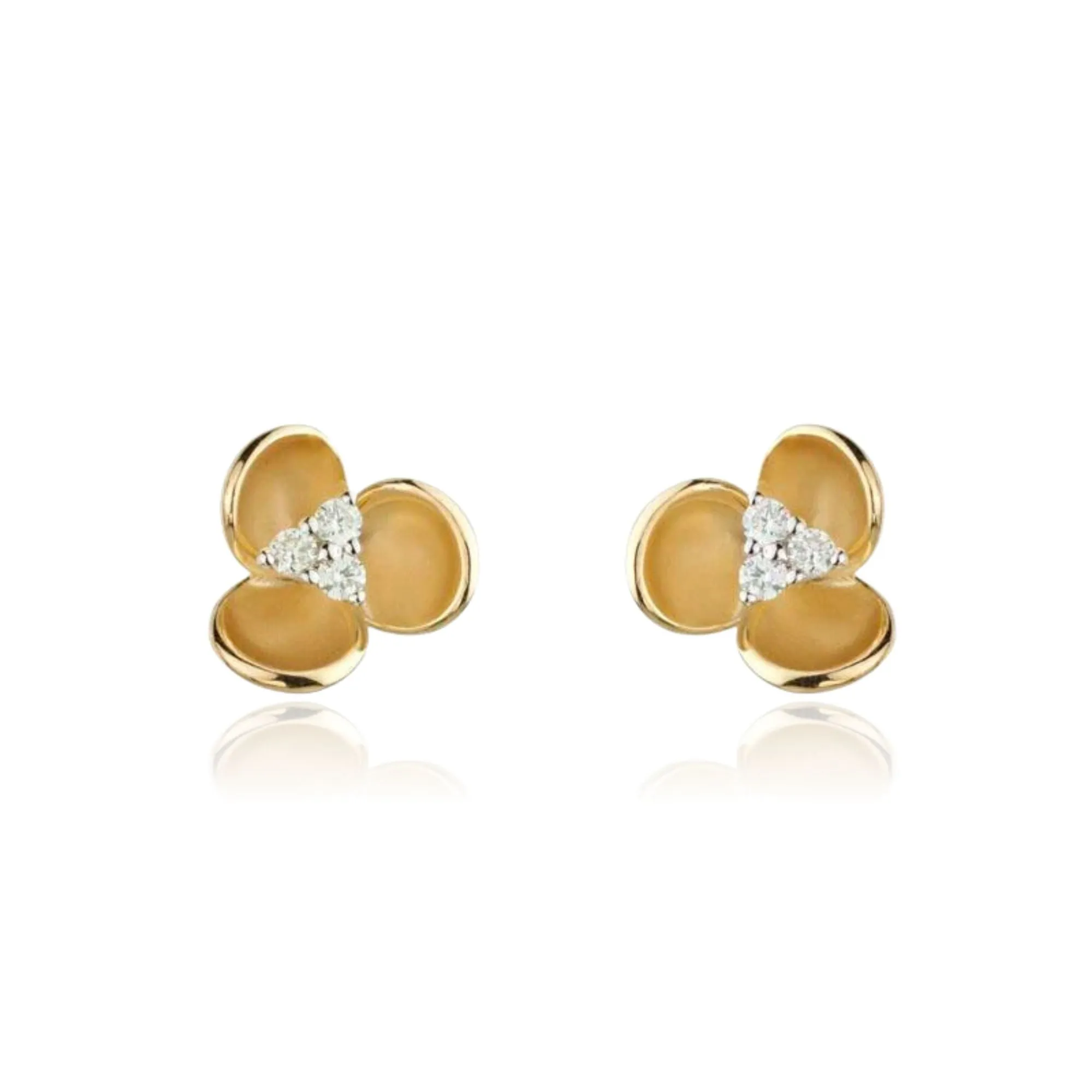 14K YELLOW GOLD DIAMOND FIORI FLOWER STUD EARRINGS