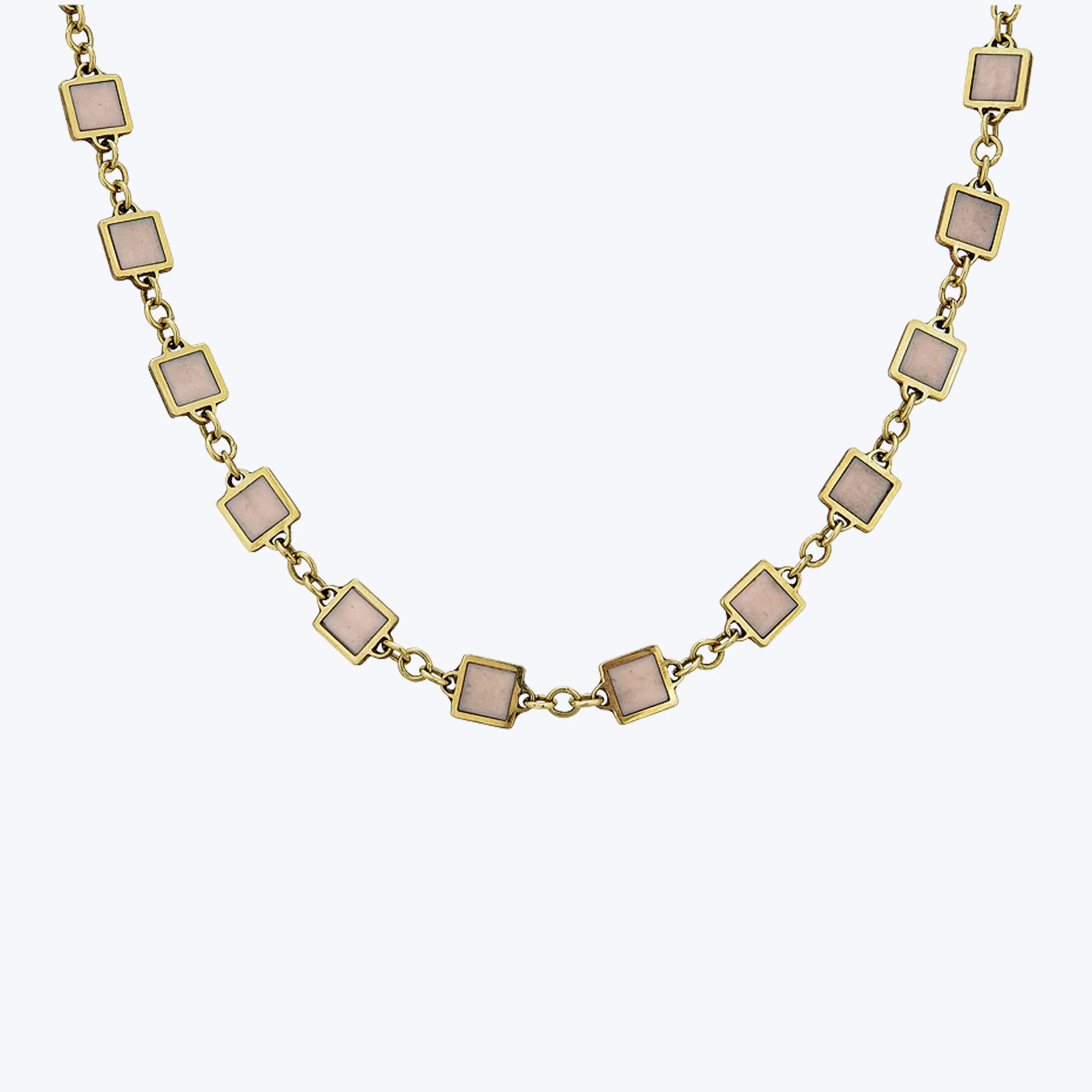 14K Yellow Gold Salmon Enamel Square Necklace