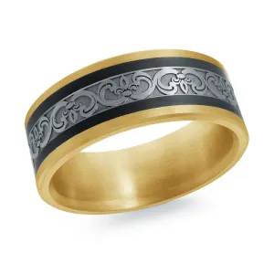 14K Yellow Gold with Carbon Fiber and 14K White Gold Ring from the Noir Collection by Malo - MRDA-152-8YBW