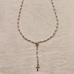 18k Gold Filled Pearl Rosary Necklace