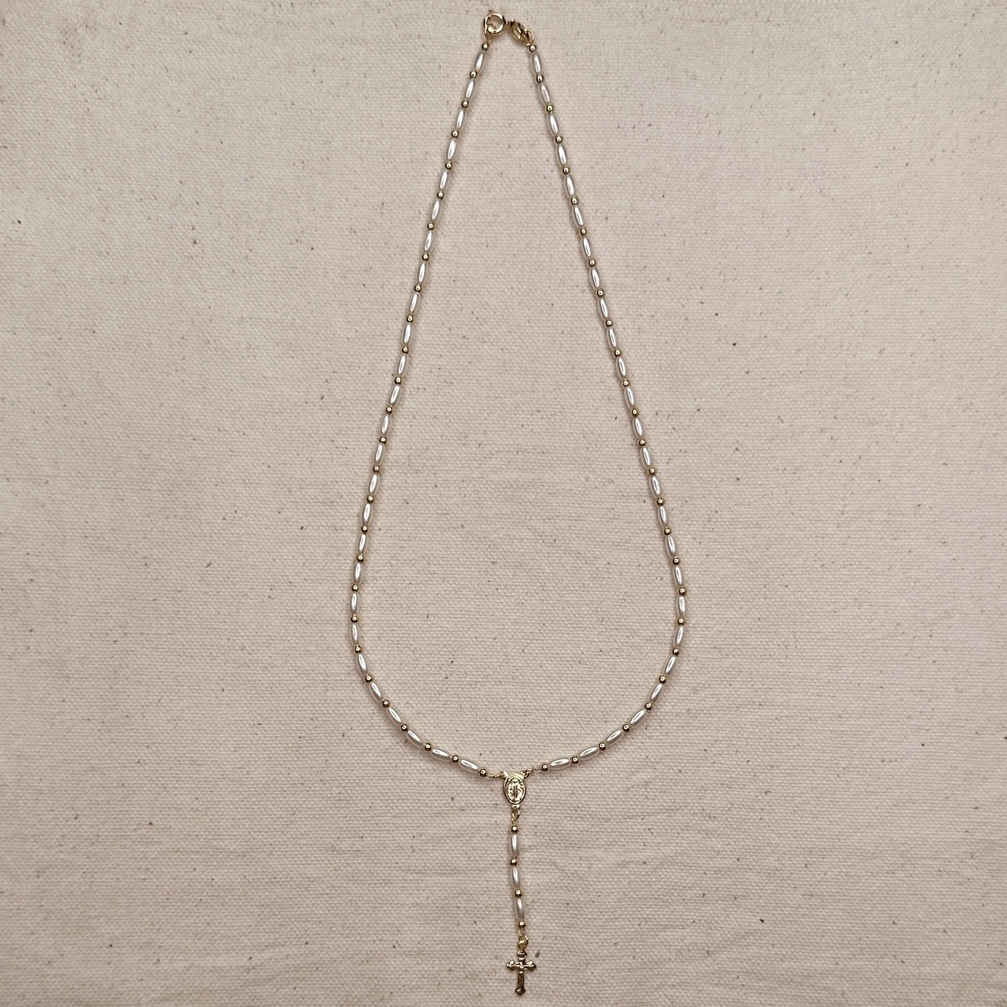 18k Gold Filled Pearl Rosary Necklace