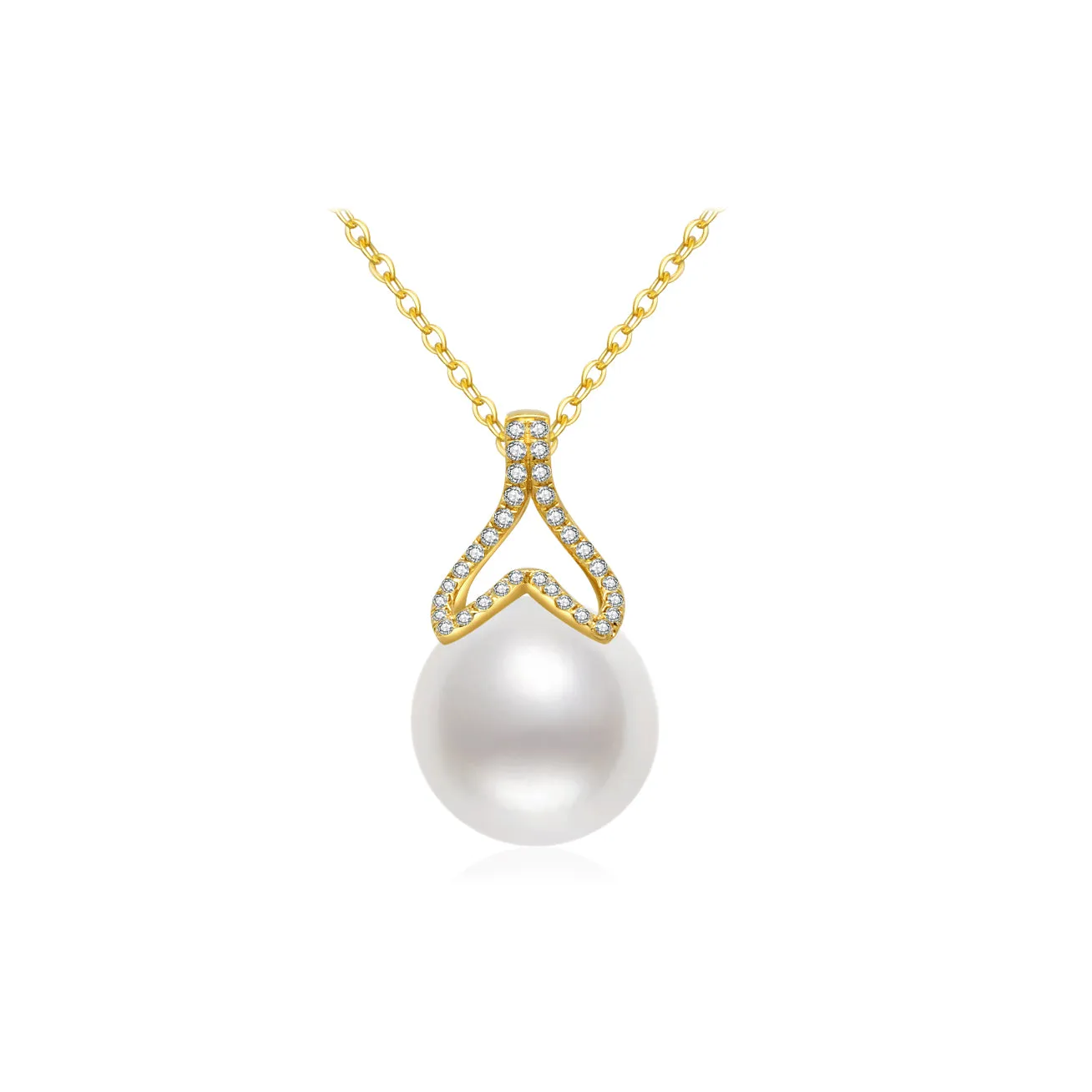 18K Solid Gold Diamond Saltwater Pearl Necklace KN00134