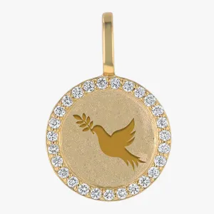 18K Yellow Gold Dove of Peace Lab Grown Diamond Medallion