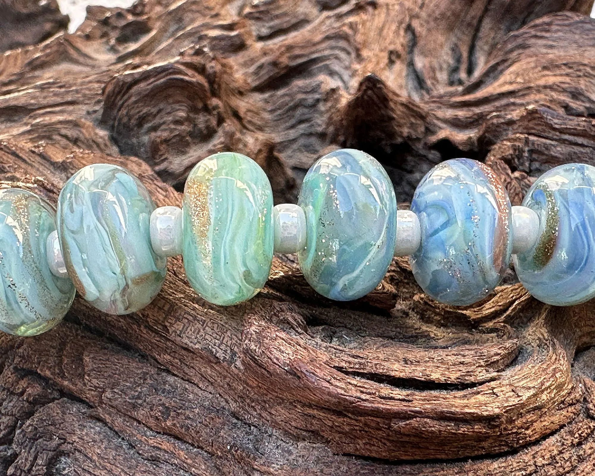 19 Tranquil Shimmer Lampwork Beads Set SRA