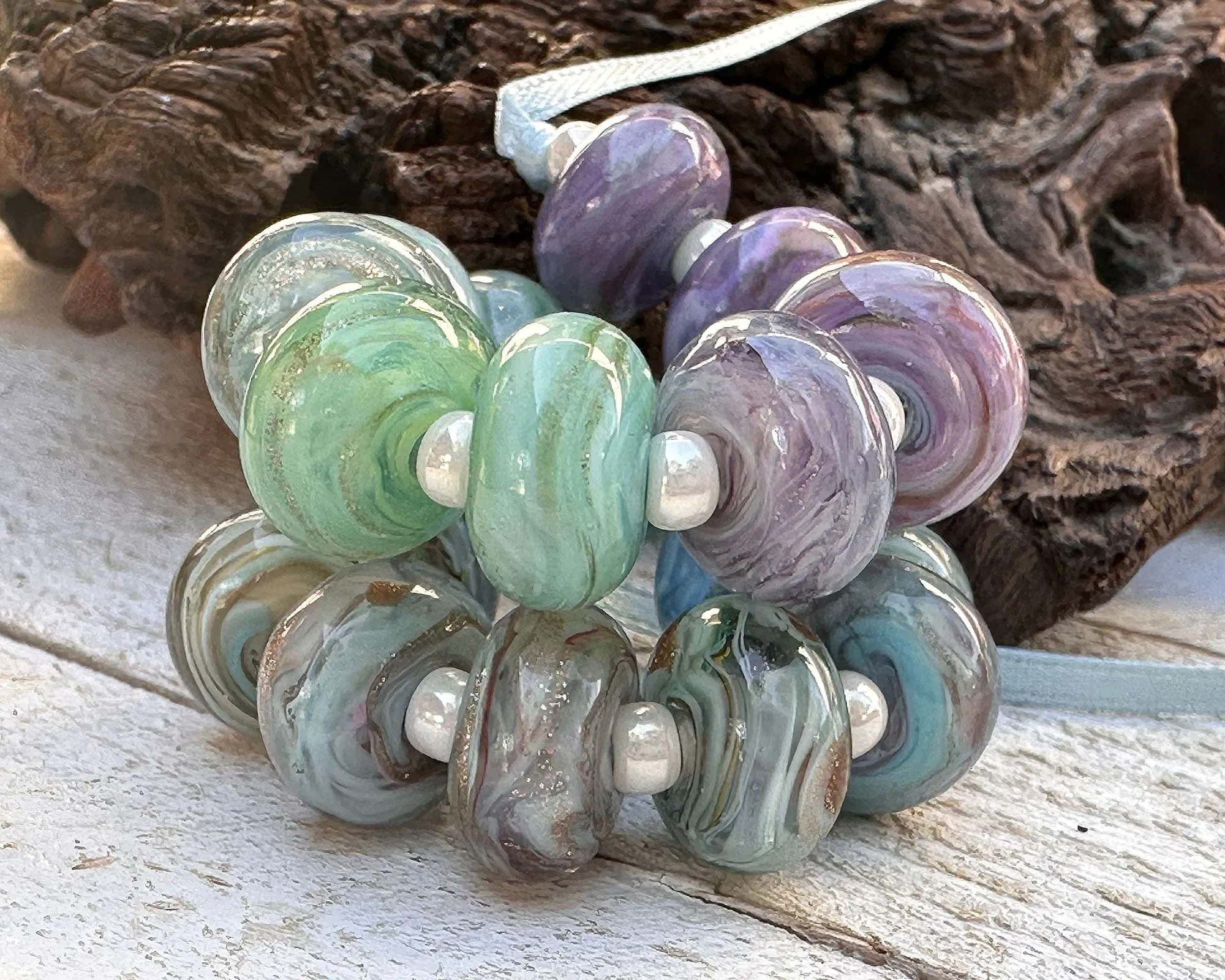 19 Tranquil Shimmer Lampwork Beads Set SRA