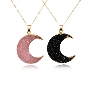 1PC New Pink Black Moon Resin Stone Pendant Necklace Women Druzy Drusy Gold Color Chain Necklace for Female Link Chain