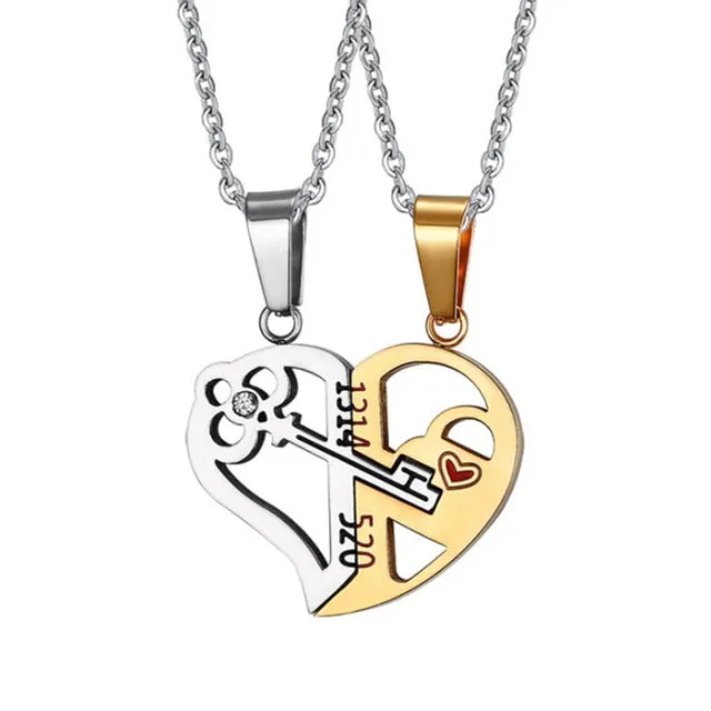 2 Piece Set Fashion Best Friend Couple Pendant Necklace Broken Heart Women Men Gift Friendship Jewelry Korea Key Locket Necklace