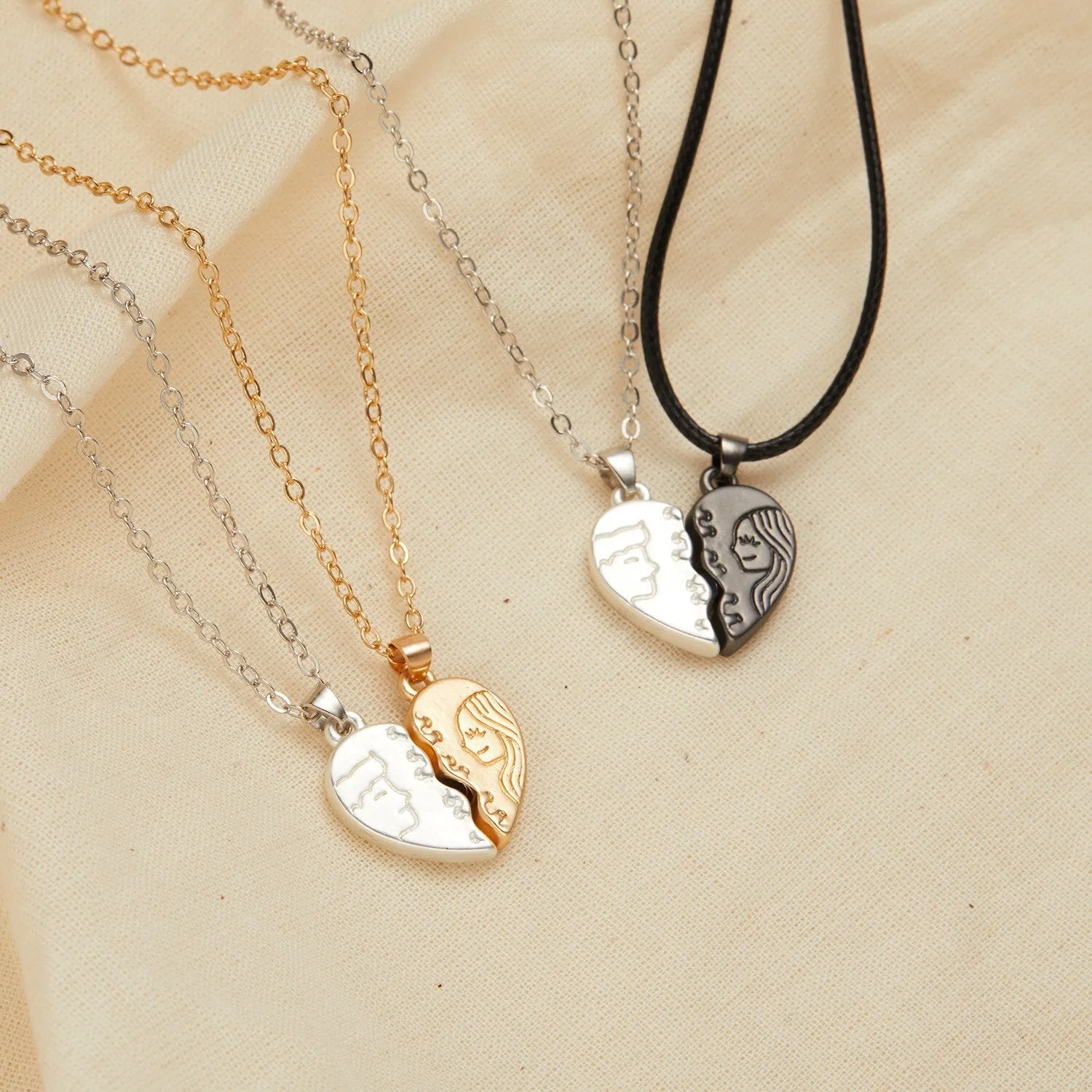 2 Pieces Magnetic Couple Necklaces Friendship Heart Pendant Distance Faceted Charm Necklace