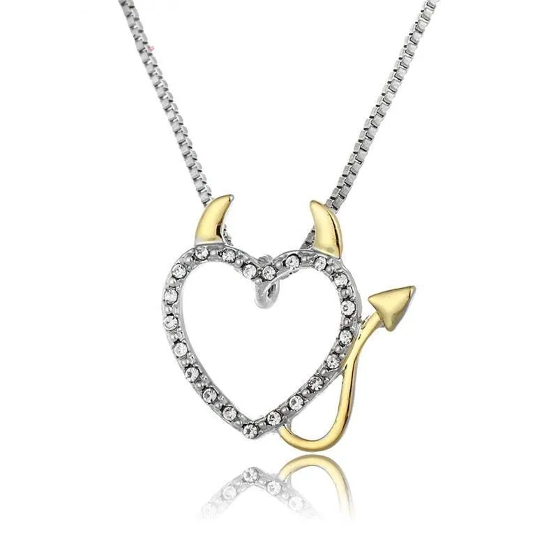 2018 Hot Gold and Silver Plated Love Heart Accent Devil Heart Pendant Necklaces Jewelry for Women