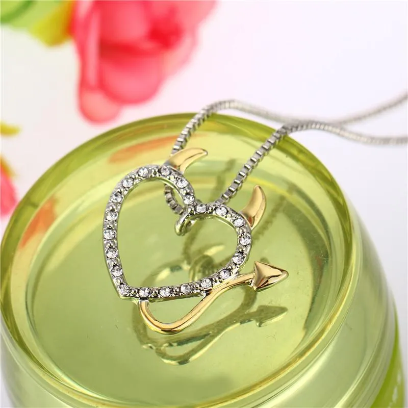 2018 Hot Gold and Silver Plated Love Heart Accent Devil Heart Pendant Necklaces Jewelry for Women