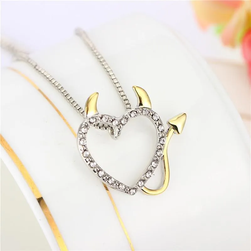 2018 Hot Gold and Silver Plated Love Heart Accent Devil Heart Pendant Necklaces Jewelry for Women