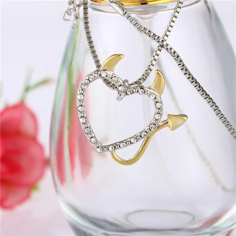 2018 Hot Gold and Silver Plated Love Heart Accent Devil Heart Pendant Necklaces Jewelry for Women