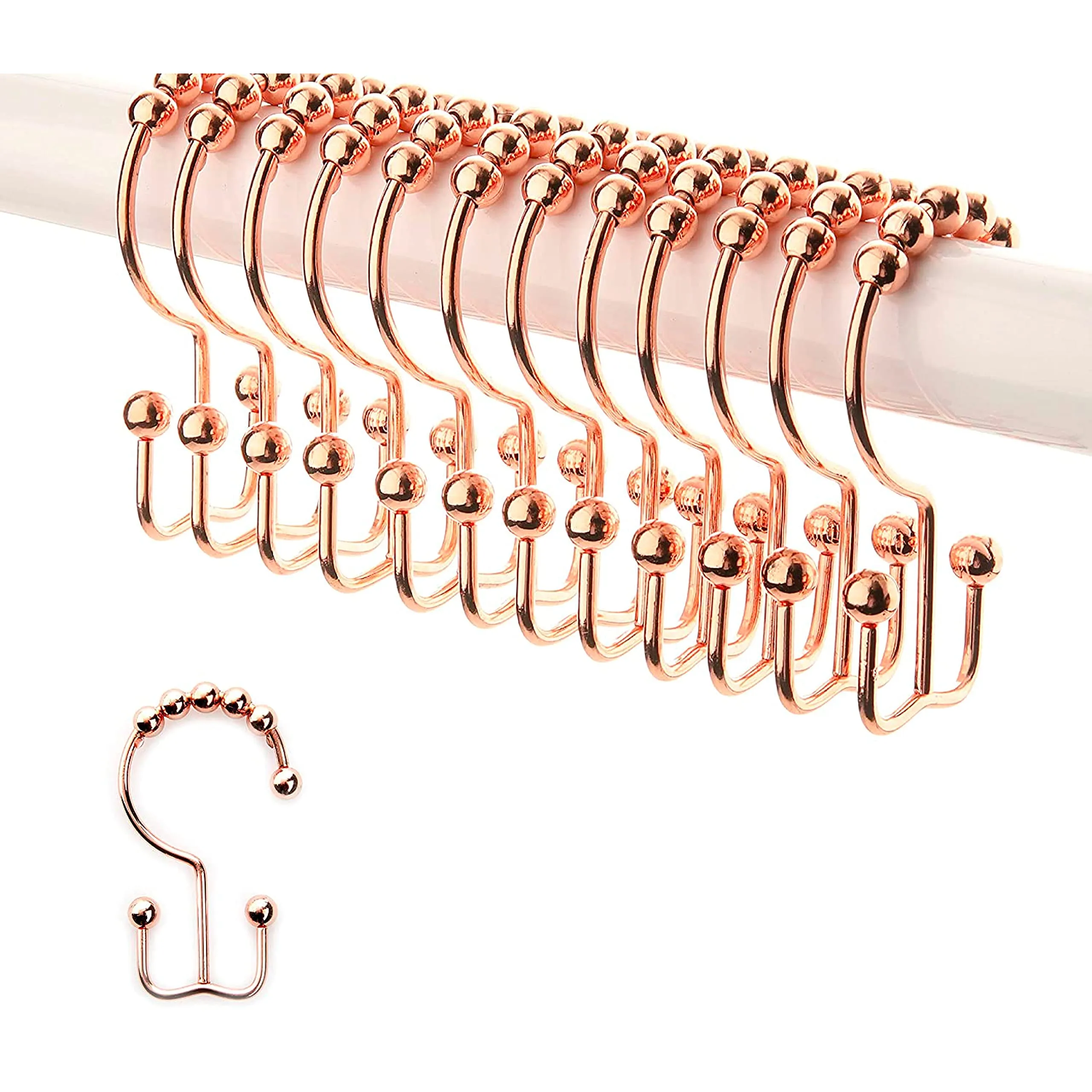 2lbDepot Copper Shower Curtain Hooks Rings, Premium Rust-Resistant Stainless Steel Metal