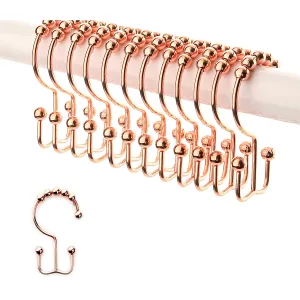 2lbDepot Copper Shower Curtain Hooks Rings, Premium Rust-Resistant Stainless Steel Metal