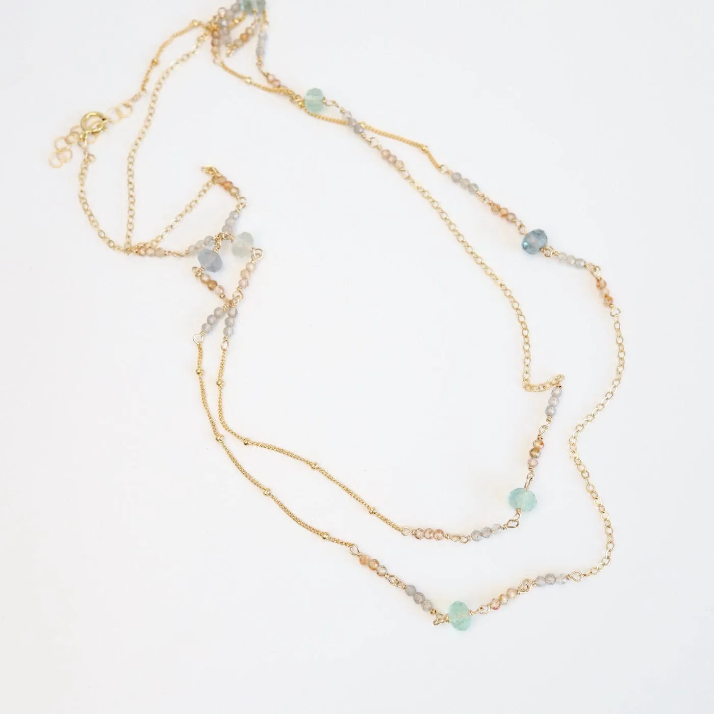 36" Mixed Gold Filled Chain with Stations of Flourite Necklace