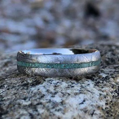 6mm Turquoise Ring Meteorite Band Custom Wedding Jewelry