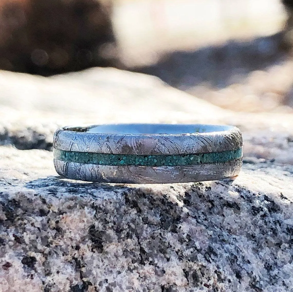 6mm Turquoise Ring Meteorite Band Custom Wedding Jewelry