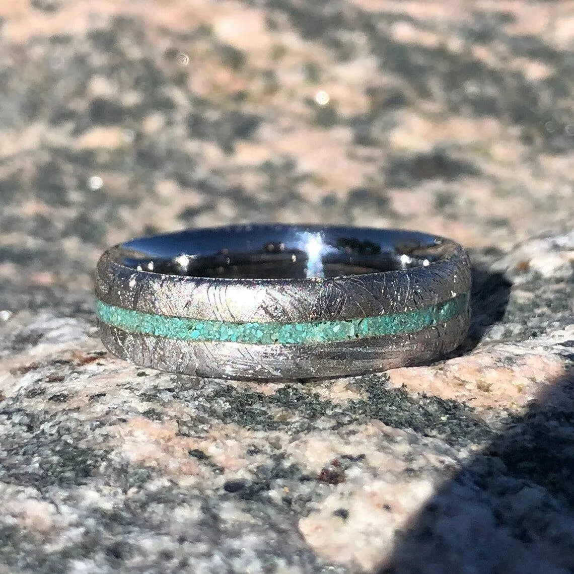 6mm Turquoise Ring Meteorite Band Custom Wedding Jewelry