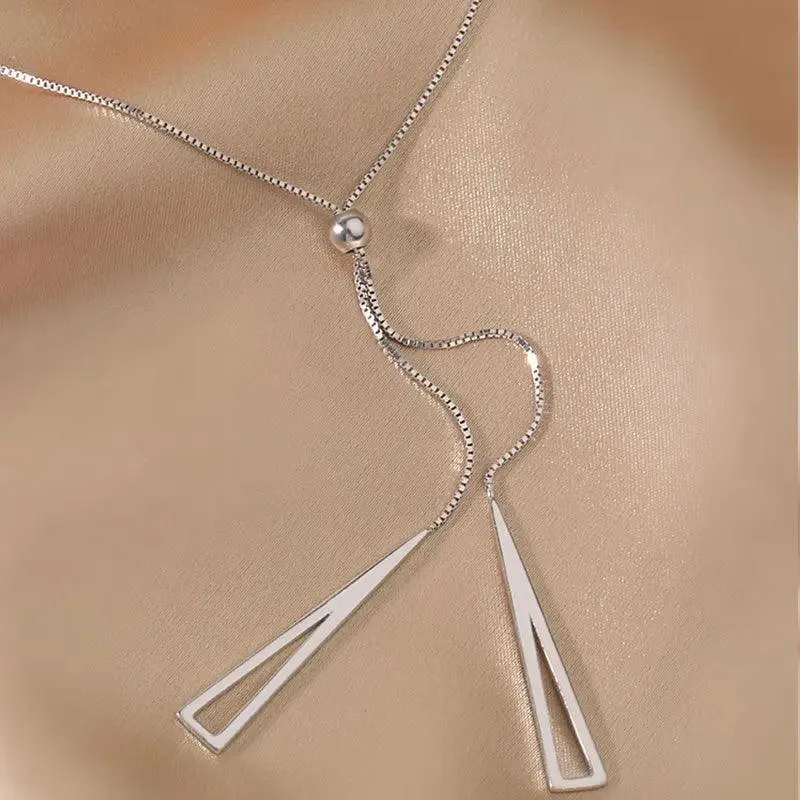 925 Sterling Silver Long Necklaces Charm Jewelry Stainless Steel Classic Triangle Fashion