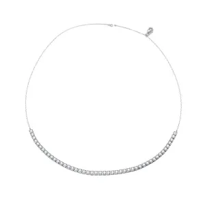 925 Sterling Silver Women's Magnificent Round Cubic Zirconia Tennis Choker Glittering Clavicle Chain Necklace