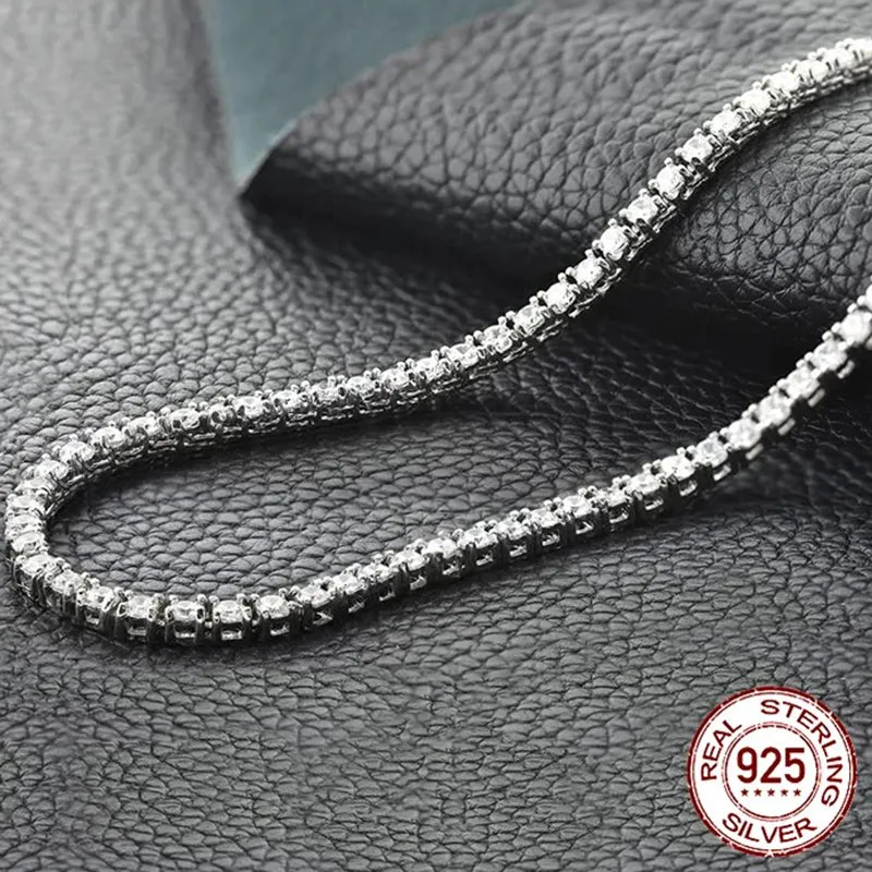 925 Sterling Silver Women's Magnificent Round Cubic Zirconia Tennis Choker Glittering Clavicle Chain Necklace