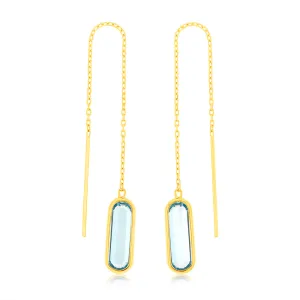 9ct Yellow Gold  Natural Blue Topaz Threader Drop Earrings