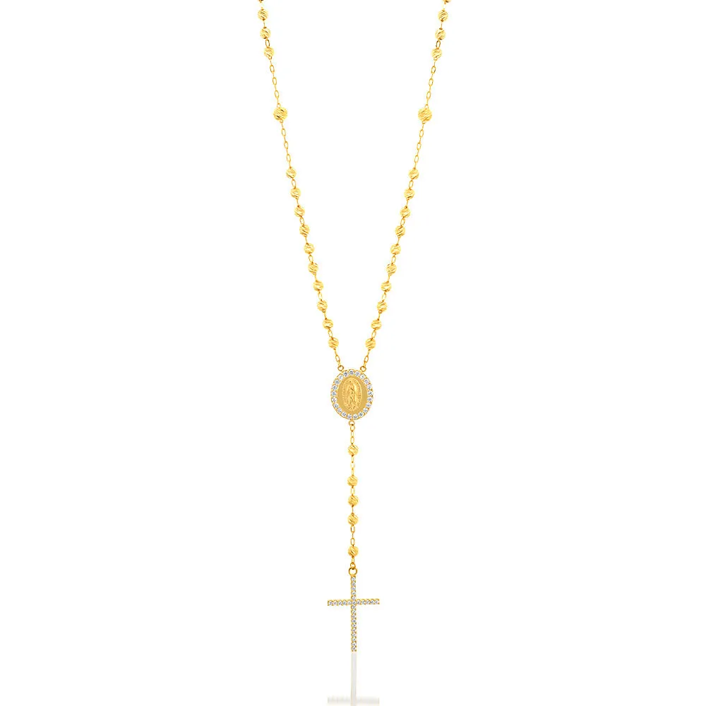 9ct Yellow Gold Rosary Beads with Zirconia Chain