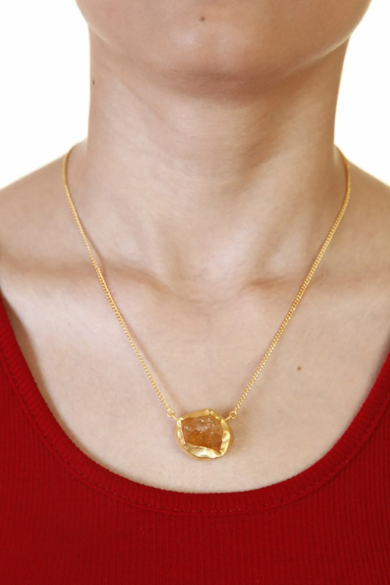 A Touch of Citrine Stone Gold Necklace, for Success and Good Luck