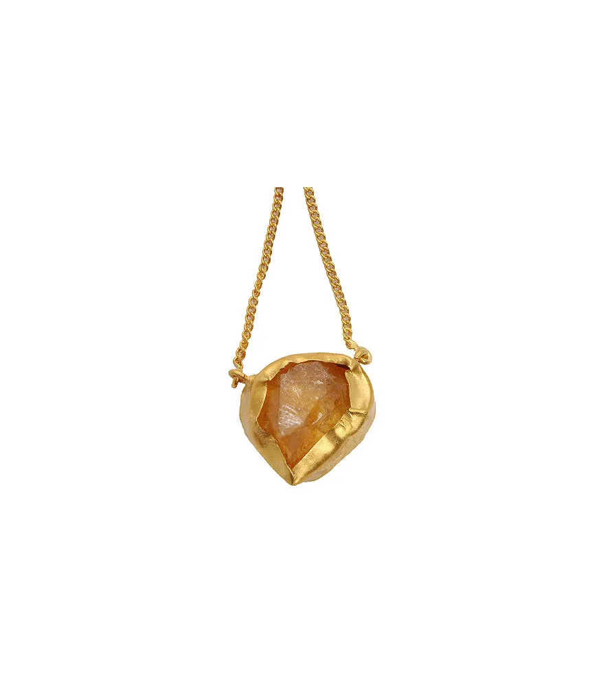 A Touch of Citrine Stone Gold Necklace, for Success and Good Luck