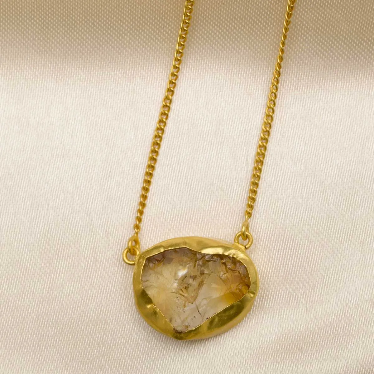 A Touch of Citrine Stone Gold Necklace, for Success and Good Luck