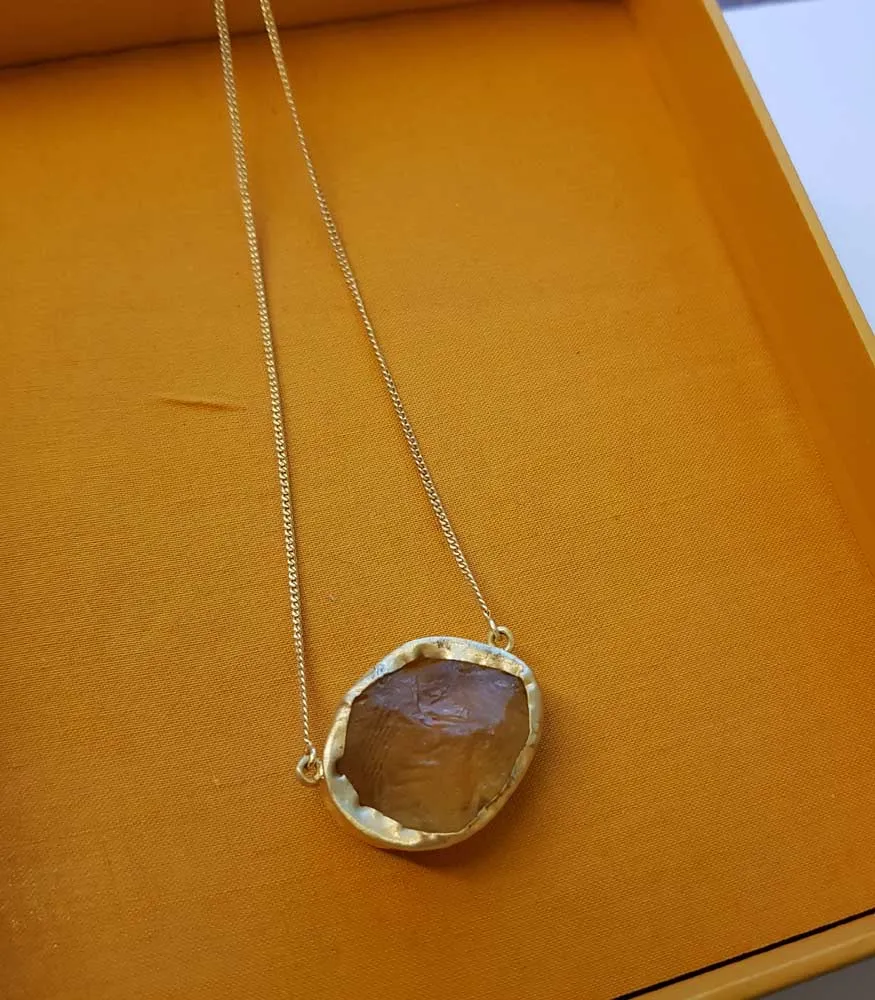 A Touch of Citrine Stone Gold Necklace, for Success and Good Luck