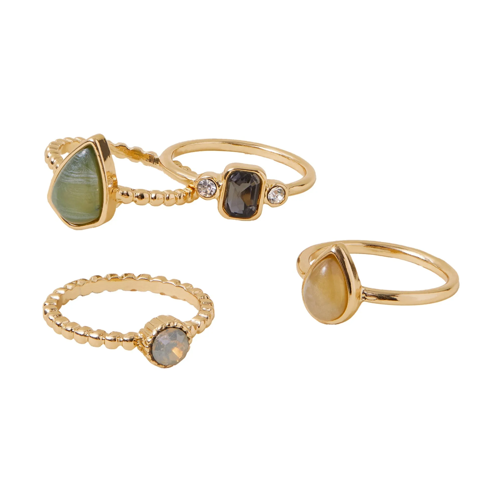 Accessorize London Women Multi Mixed Stone Rings Set of 4-Medium