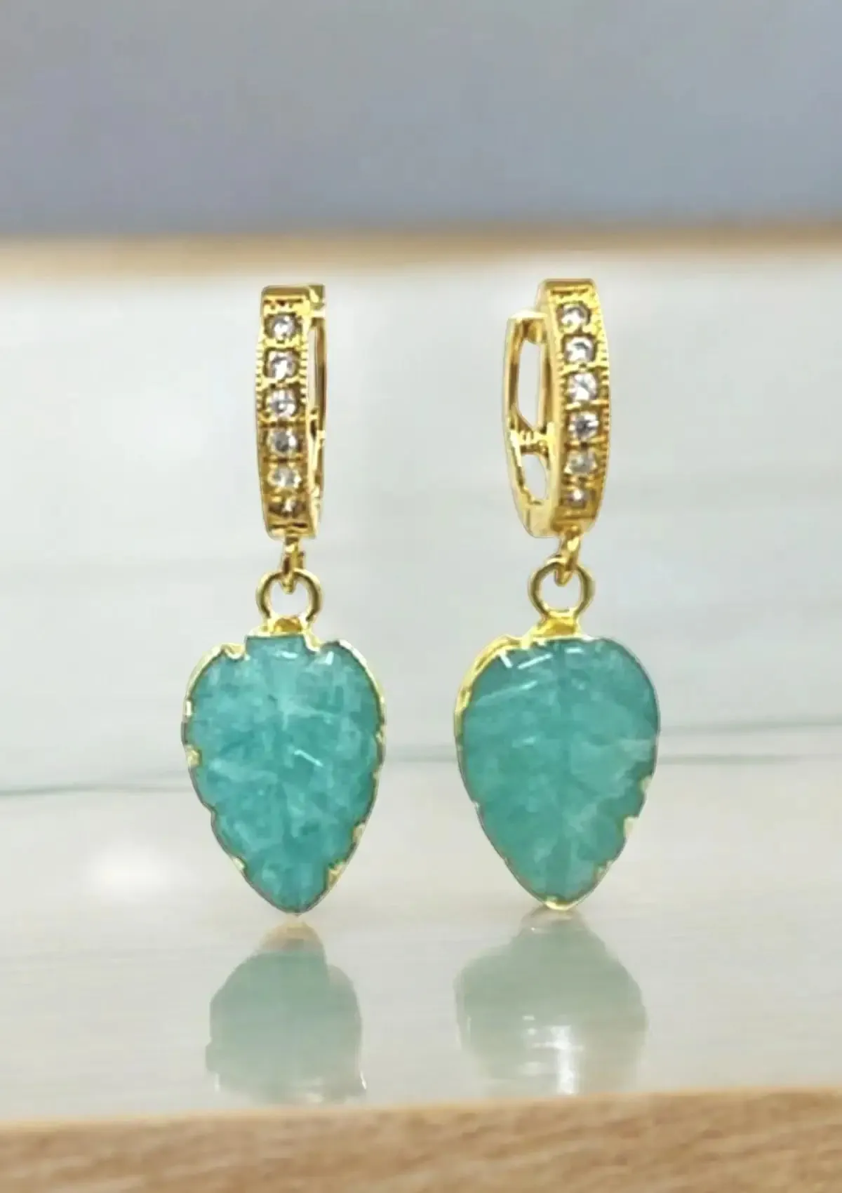 Amazonite Stone Gold Hoop Earring