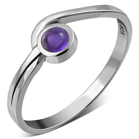 Amethyst Stone Silver Band Ring