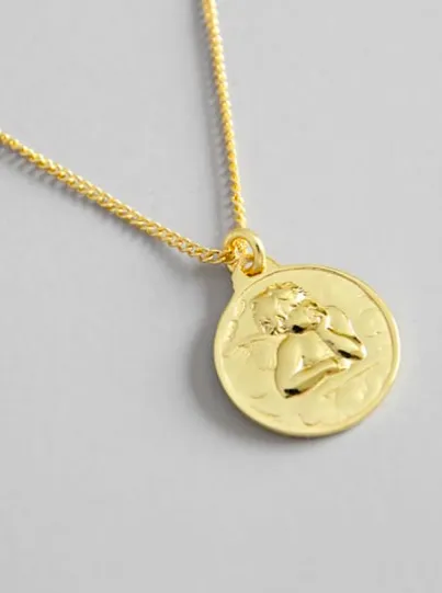 Angel Coin Necklace 18k Gold Plated 925 Sterling Silver Hypoallergenic Women's Jewelry