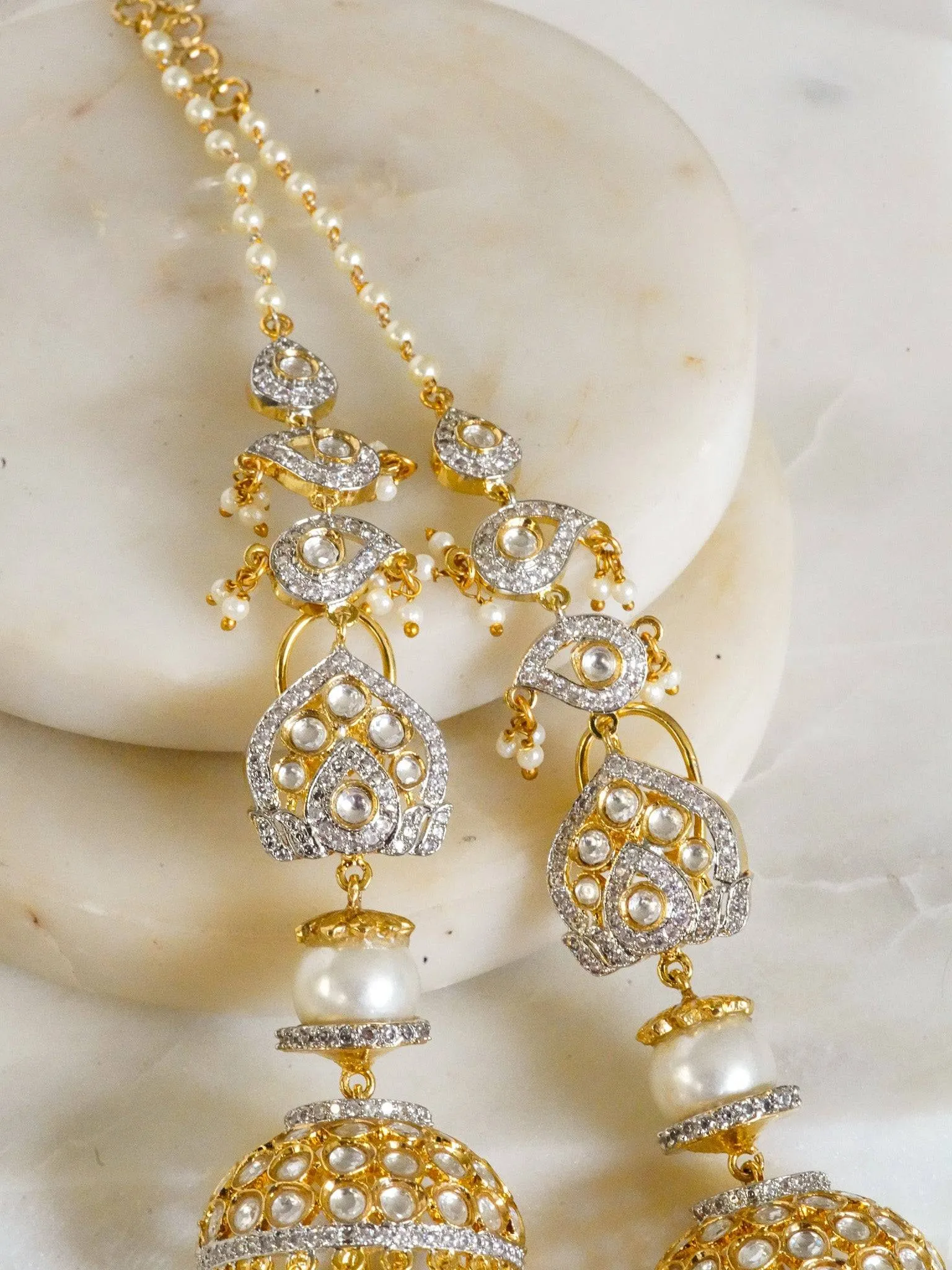 Aniva - Premium Moissanite Earrings with Micro Diamanté and Pearl Chains