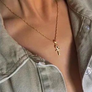 Ankh Necklaces Jewelry Simple Women Necklace Chain Egypt Cross Pendant Lady Lover Silver Color Retro European Zinc Alloy Collier