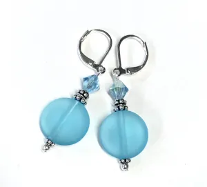 Aqua Glass and Crystal Leverback Earrings